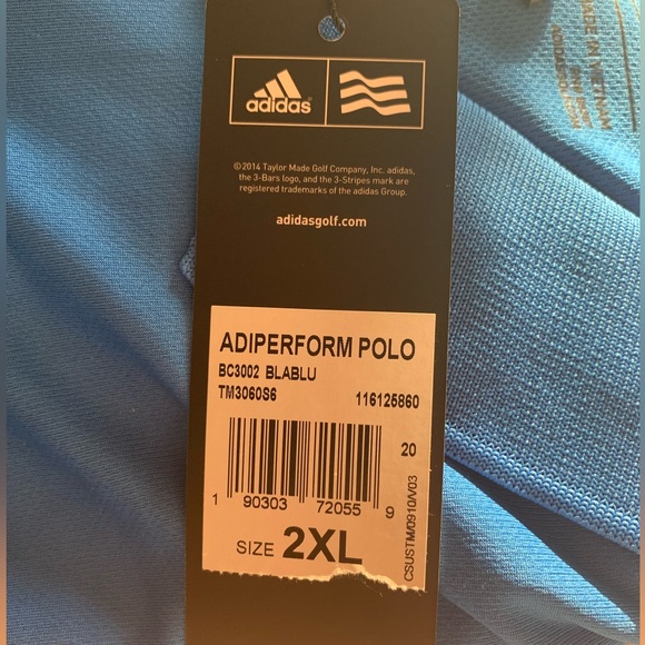 ADIDAS ADIPERFORM 2XL MENS GOLF Polo Shirt Extra Extra Large BLUE “SF 1930” NWT - Picture 15 of 16